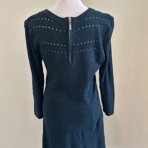 Eliza J Knit Dress Midi Fit & Flare Sweater Dark Green Zip Back Classic Office - Picture 5 of 11
